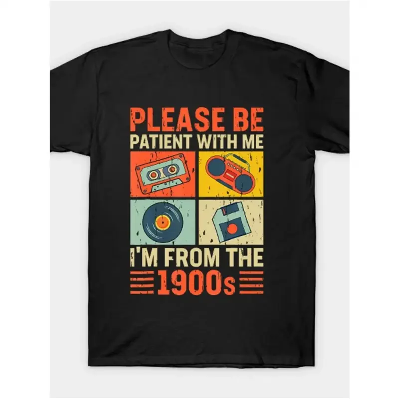 Men's Classic Graphic Crew Neck T-Shirt - Soft Breathable Cotton Regular Relaxed Cut Short-Sleeve, Casual Vintage "Please Be Patient" Print, Fade Resistant Streetwear Clothes