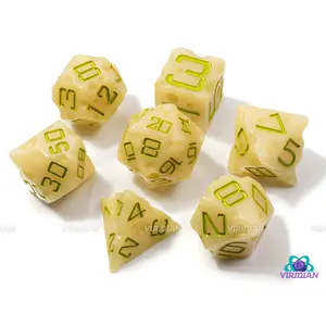 Oops! Moldy Cheese | Spoiled Dice, Rotten Olive Green, White-Light Yellow w Swiss "Holes", Spoiled, Lactose-Free | Resin Dice Set (7)