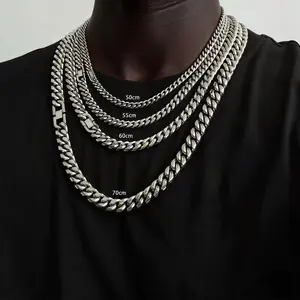 Titanium Steel Cuban Link Chain Hip Hop Necklace Stainless Steel Polished Dense Chain Fashion Men's Jewelry Clasp 50cm 55cm 60cm 70cm Accessory