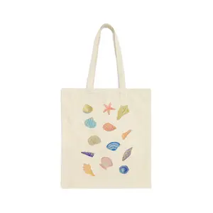 Seashell Print Canvas Tote Bag, Summer Tote, Coastal Bag, Beach Tote, trendy bag, aesthetic tote