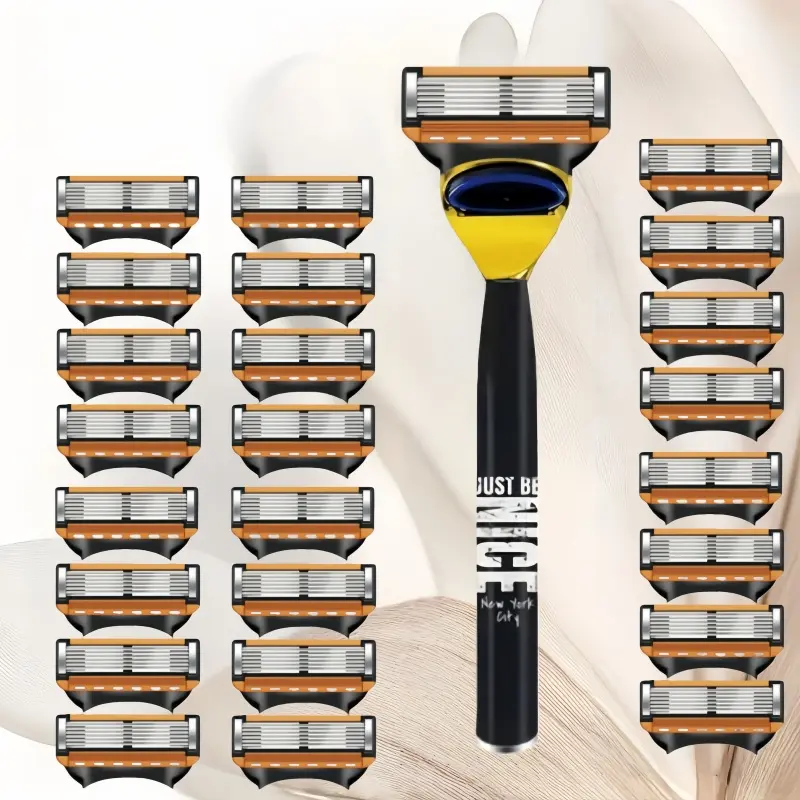 New Men's Stainless Steel Manual Shaver, Six Layer Replaceable Blades, Safe Comfortable Shaving, Face and Body Use