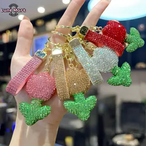 Women's Bling Rhinestone Tulip Keychain, Sparkly Crystal Flower Bag Charm, Rhinestone Strap Cute Floral Key Ring Pendant (Multiple Colors), Bag Charms