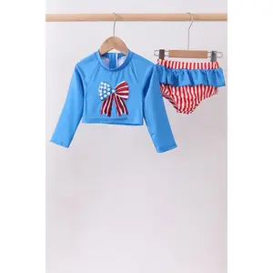 Blue bow sequin 2pc swimsuit