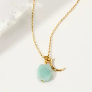 Larimar Crystal Necklace with Gold Chain, Elegant Design, Featuring Larimar Crystal and Gold Bead