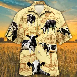Holstein Friesian Cattle Farm Hawaiian Shirt, Farm Cow Short Sleeve Hawaiian Aloha Shirt for Men, Women, Trendy Hawaiian Shirt for Men and Women, All over Print Hawaiian Perfect for Beach, Vacation, or Casual Summer Outfit