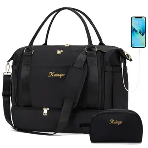 Kabaqoo Large Carry Travel Duffel Handbag with USB Charging Port Portable Gym Duffle Bag Weekender Bag Travel Duffel Bag with Shoe Compartment and Toiletry Bag for Women The Essential Fall Overnight Bag