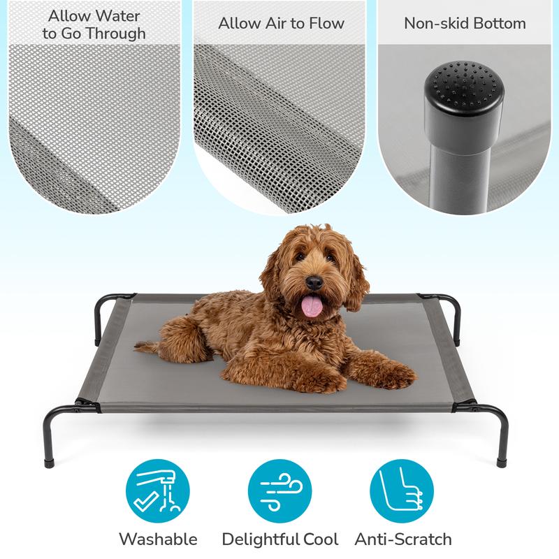 Elevated Pet Bed 43"D x 26"W x 8"H Gray Cooling Design for Year-Round Use with Joint-Relief Comfort Durable Frame & Recyclable Textilene Mesh