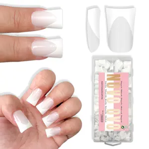 NOVO OVO Short Duck Nail Tips French Tip Press On Milky White, Pre-designed Soft Gel Nail Extension, Need Buider Gel Top Coat, No Glue included, Full Cover Acrylic False Nails for DIY x 12 Sizes 360 pc