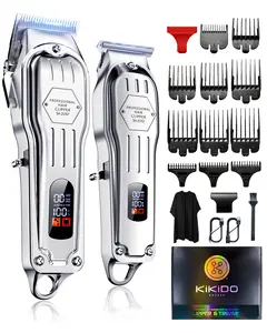 KIKIDO Hair Clippers Professional Cordless for Men, Barber Clippers for Hair Cutting Kit, Wireless LCD Display Hair Trimmers Set, Rechargeable Haircut Machine for Family (Sliver)