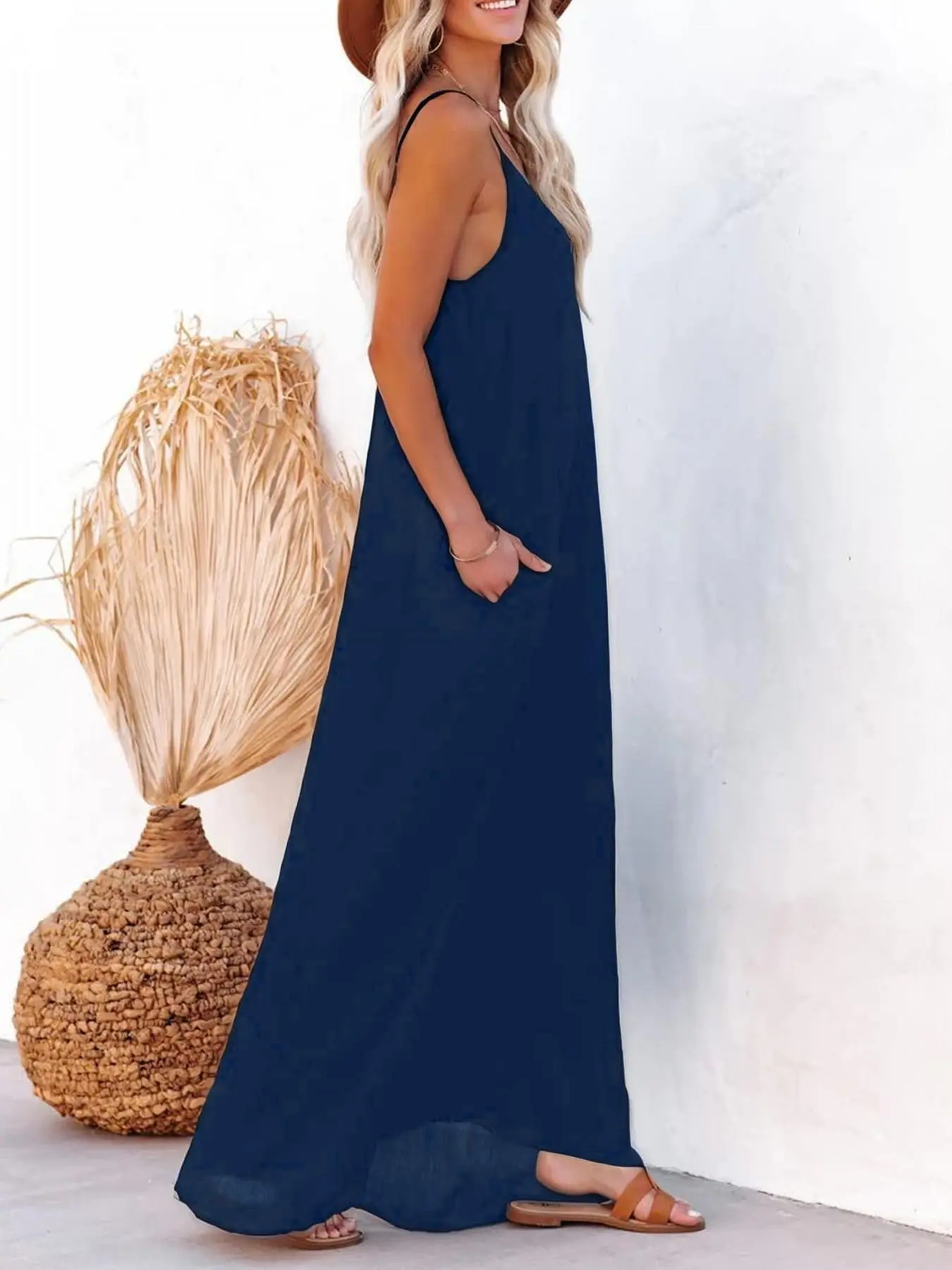 loose fitting backless dress womens lightweight halter neck maxi dress sleeveless loose