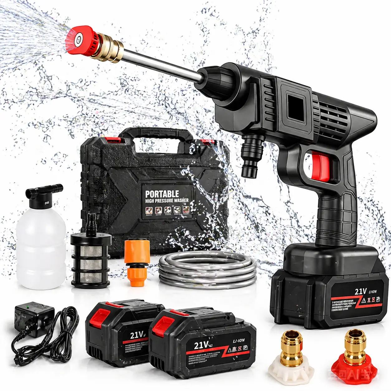 21V Cordless Pressure Washer, Portable Handheld Electric High-Pressure Cleaner Gun with 2-in-1 Nozzle, Battery-Powered Car Detailing Product & Cleaning Supply for Car, Patio, Car Detailing Products