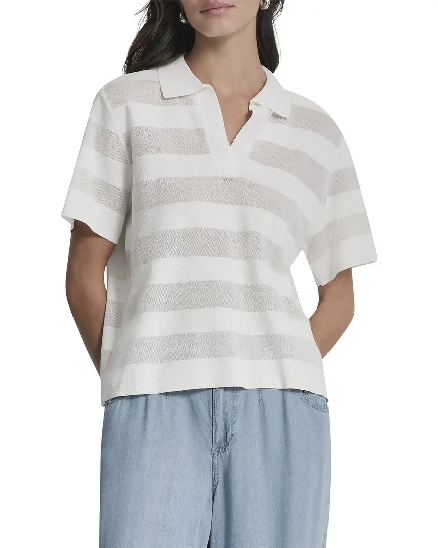 DKNY Sheer Striped Polo Sweater