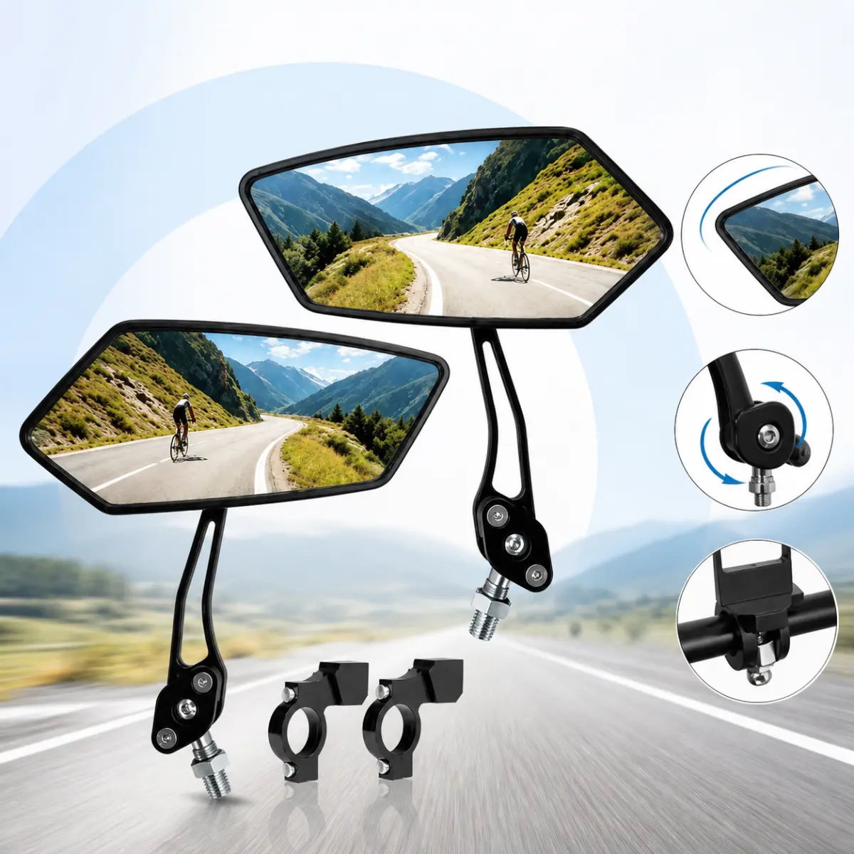 Bike Mirrors for Handlebars 2 Pack, Adjustable Foldable Rear View Mirror for Bicycle, E-Bike, Scooter & Motorcycle, Practical Cycling Safety Accessory Gift