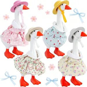 4-piece Spring 7-inch Desktop Goose Outfit Set: Dress with Adjustable Felt Hat, lightweight and portable, perfect for a desktop goose, ideal for Valentine's Day and all seasons (goose not included).