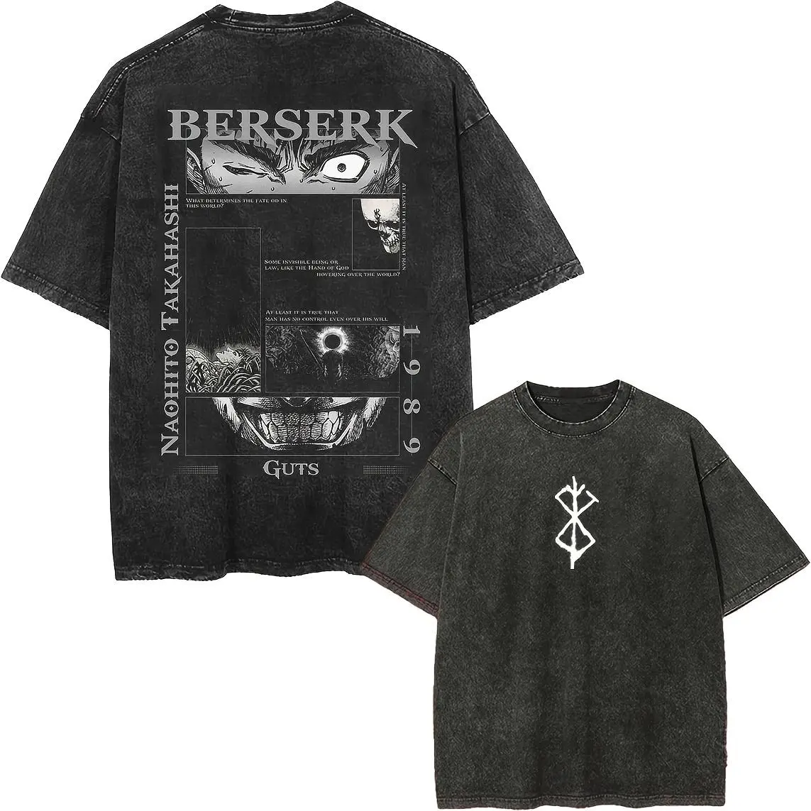 Men's Vintage Anime Figure Graphic T-Shirt, Distressed Washed Cotton Crew Neck Casual Streetwear Top, Tshirt, Round Neck