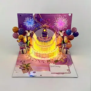 Magical Light-Up 3D Pop-Up Birthday Card with LED Cake & Fireworks, Plays Happy Birthday Song, Perfect Surprise Greeting for Loved Ones