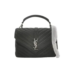 Pre-owned Yves Saint Laurent Sheepskin Crossbody Bags College Medium Matelasse Chevron Black CPU0325