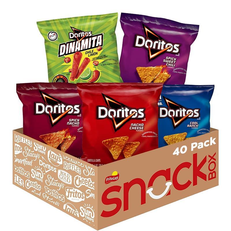 Doritos Tortilla Chips Variety Pack, 40 Count - Nacho Cheese, Cool Ranch, Spicy Nacho, Dinamita, Spicy Sweet Chili - Snack, Crispy