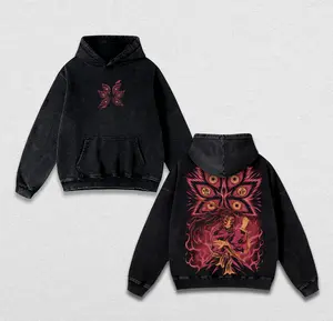 Kokushibo Washed Hoodie, Demon Slayer Upper Rank One Anime Manga Streetwear, Unisex Vintage Graphic 90s Kimetsu no Yaiba Y2K Pullover, Gift For Anime Fan