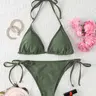 Two-Piece Set Women's Solid Bikini Set, Casual Swim Top & Swim Bottom, Ladies Swimsuit for Beach Holiday Vacation