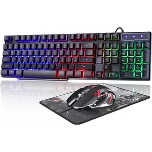 RGB Gaming Keyboard and Colorful  Combo,USB Wired LED Backlight,Letter Glow,Mechanical Feeling for Laptop PC Computer  and Work