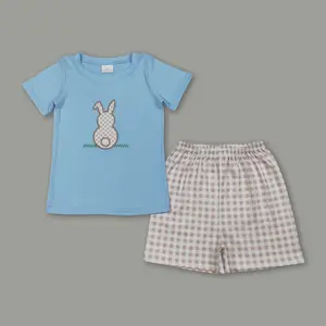 Toddler Boy Easter Outfit Summer Shorts Set - Cotton Clothes with Rabbit Embroidery