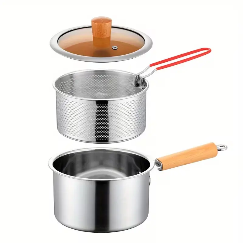 Stainless Steel Fryer Basket with Wooden Handle for Even Cooking and Easy Drainage