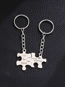 Cute Matching Puzzle Keychains for Couples Best Friends, Stainless Steel "I'll Be Back" Engraved Keyrings Set, Perfect Anniversary Birthday Gift