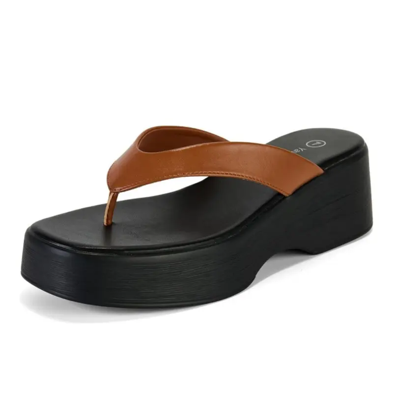 Women's Minimalist High-Platform Flip Flops - Footwear Sandal with Platform Heels, Neutral Tone, Height Boost, Casual Outdoor Summer Student Shoes for Women, Flip Flops Lifestyle