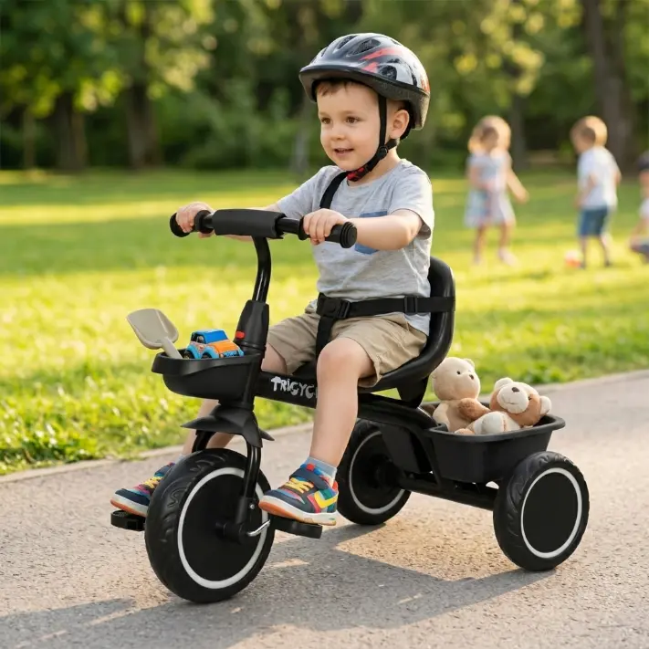 Aobtkel Kids Tricycle for Boys/Girls (Age 2-5) - Sturdy Steel Frame, Safety Belt, Adjustable Seat, Storage Basket, Mudguard, 31.5" Kids Outdoor Play Ride-On Toy, Gift Idea for Backyard, Sidewalk