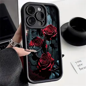 Fashion Black Butterfly Red Rose Pattern Phone Case Compatible with iPhone17/17Air/17Pro/16 ProMax/16Plus/16/ 5 Pro/ 15/ 14 Pro Max/14 Plus/ 14/ 13 Pro Max/ 13 Pro/ 13/ 12 Pro Max/ 12/ 11 Pro/ 11/ XS Max/ XS, TPU Shockproof Anti-Dirt Protective Soft Case