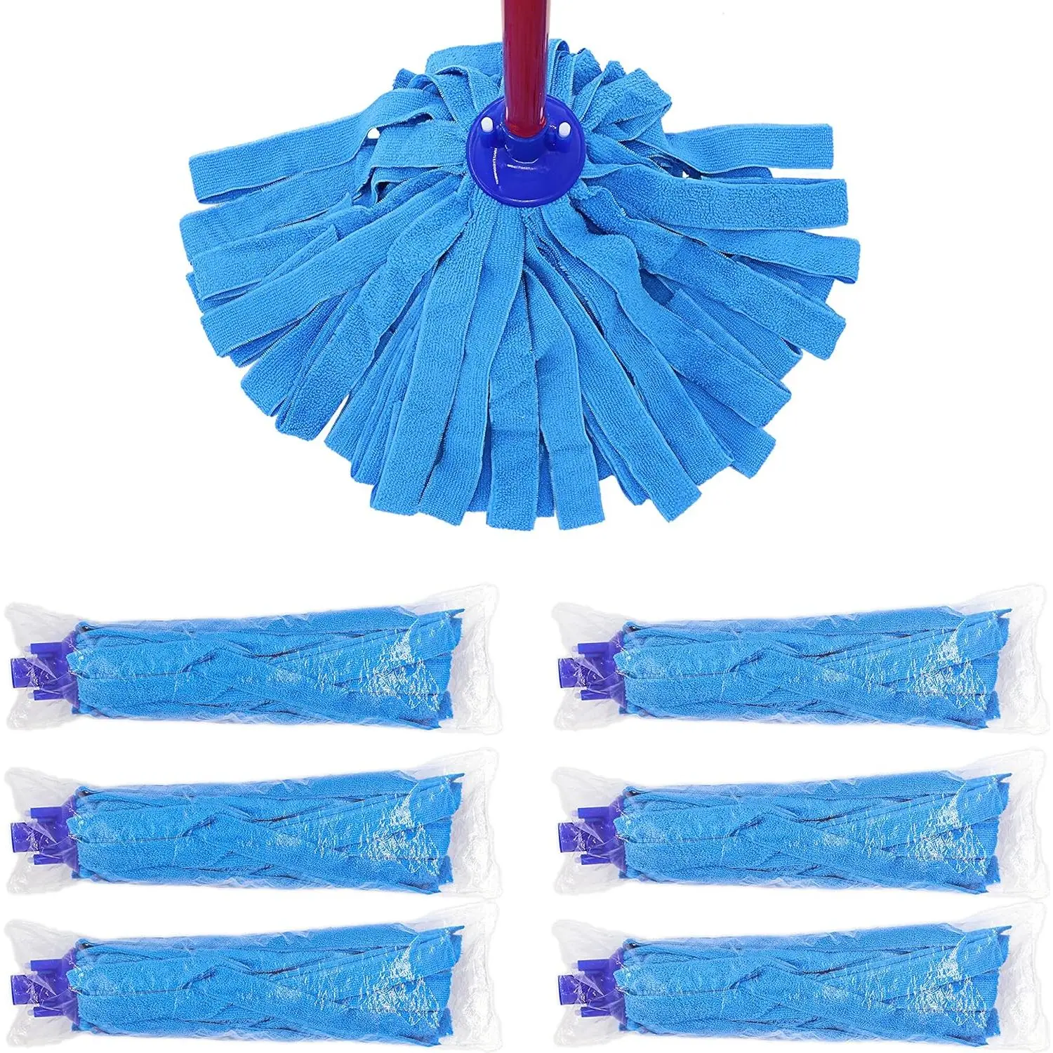 6 count Blue Microfiber Mop Replacement Compatible with  Standard  Threading Pole &0.8" Diameter Mop Handle