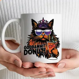 Funny Donut Cat Mug, Oh No Outrage Quote 15oz Ceramic Coffee Cup, Fantasy Reader Gift for Book Lovers and Sci Fi Fans