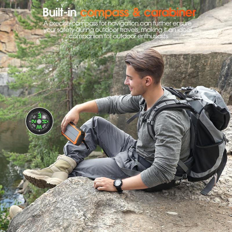 Solar Charger Power Bank 40000mAh with Hand Crank & Built-in 4 Cables, Portable Phone Charger & Solar Power Bank, 22.5W Fast Charging, 6 Outputs & 4 Inputs, Flashlight & Compass for Outdoors