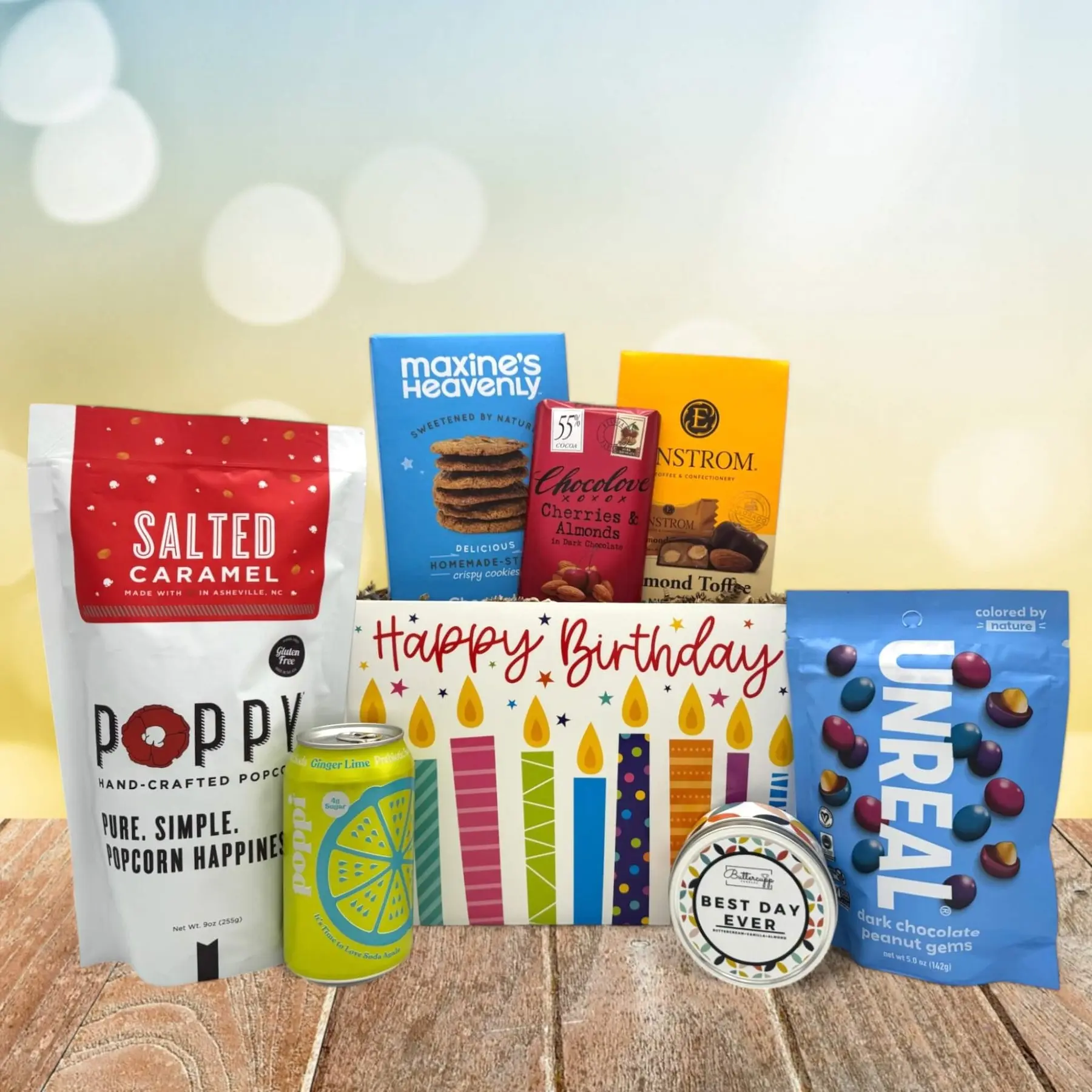 Happy Birthday Gift Basket with Cheerful Design & Surprise Elements for Joyful Celebrations Snack Essentials Perfect for Parties