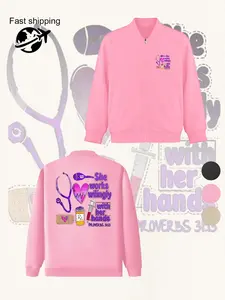 Women's Long Sleeve Zipper Jacket, Casual Fashionable Jacket, Casual Graphic Print Coat, Comfortable Fashion Design, Ideal Gift, All Seasons Wear