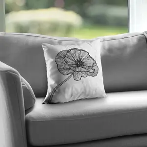 360 Stand 14x14 in. Poly Twill Bright Poppy Flower Monochrome Botanical Art Pillow, Plush Fill Home Decor Insert for Home Use, Art-Inspired Standard Pillows