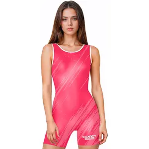 Sublimated Women's Wrestling Singlets, High-Cut Female Singlets (Pink)