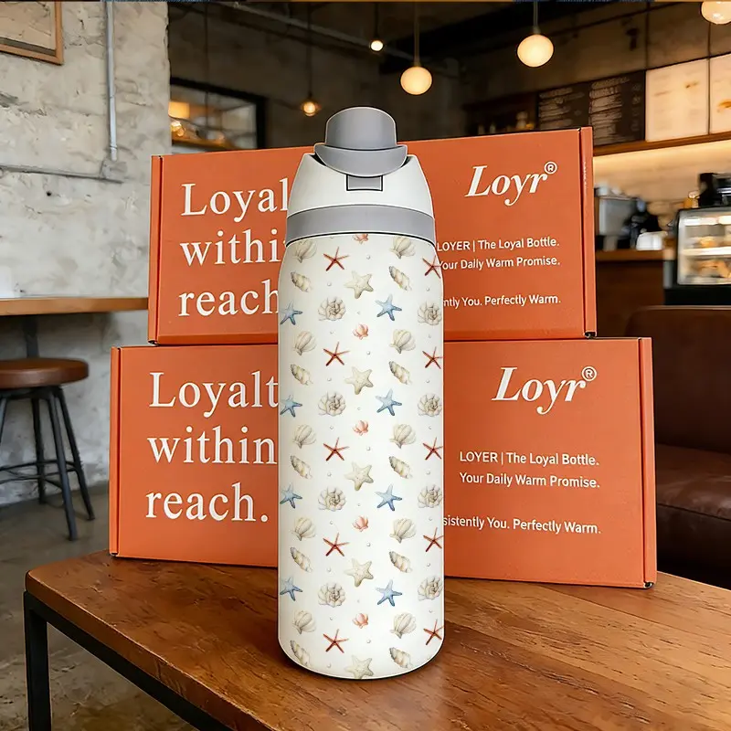 Loyr 32oz Dual-Drink Water Bottle, Ocean Shell Pattern Aesthetic Large Capacity Vacuum Insulated Cup, Portable Stainless Steel, Perfect Gift for Men and Women, Drinkware, Insulated Water Bottles, Insulated Travel Drinkware