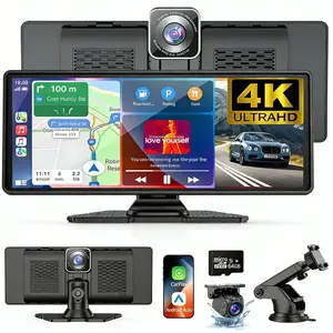 10.26-inch wireless CarPlay in-car screen, 4K front camera and 1080P rear camera recording, supports wireless Apple CarPlay and Android Auto, voice control, Bluetooth 5.0, and comes with a 64GB memory card - a comprehensive driving solution.