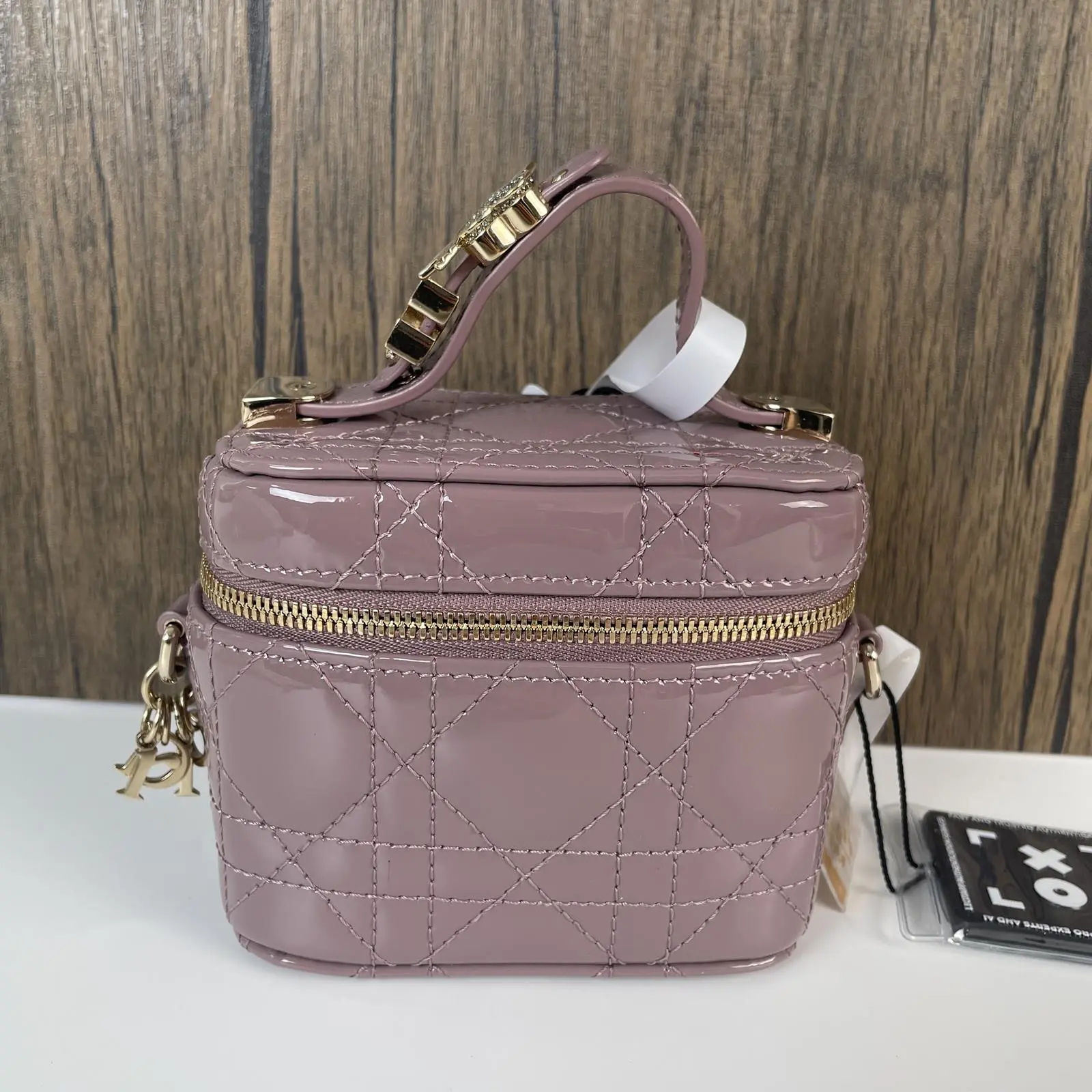 Pre-owned Dior leather Mini Bags Christian Mini Cannage Patent Vanity Case+Bag charm+++