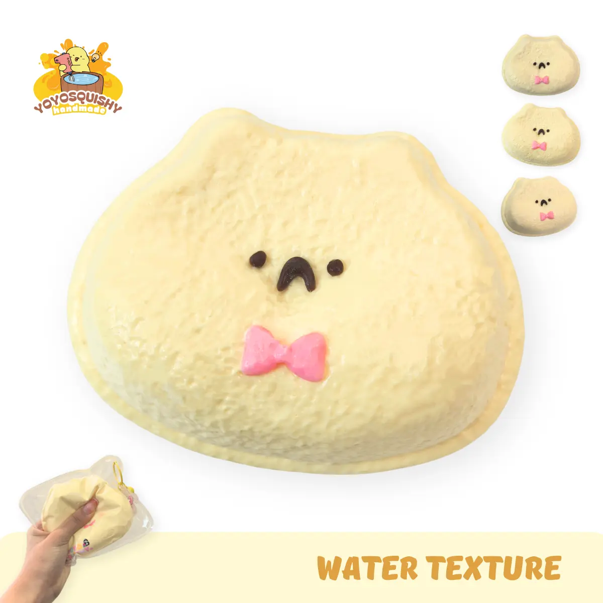 YOYOSQUISHY Kawaii Bow Hamster Stress Ball - Slow Rising Squishies, Food-Grade Silicone, Water-Texture Decompression Squeeze Toy, Handmade Extra-Soft Sensory Squishies for Fidget Play Relief