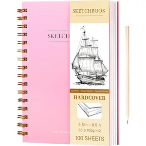 5.5" x 8.5" Sketch Book Small Sketchbook for Drawing 100 Sheets Hardcover Spiral Sketch Pad for (68lb/100gsm) Art Sketchbook Drawing Blank Paper Book for Beginner Artist with Pencil Pink