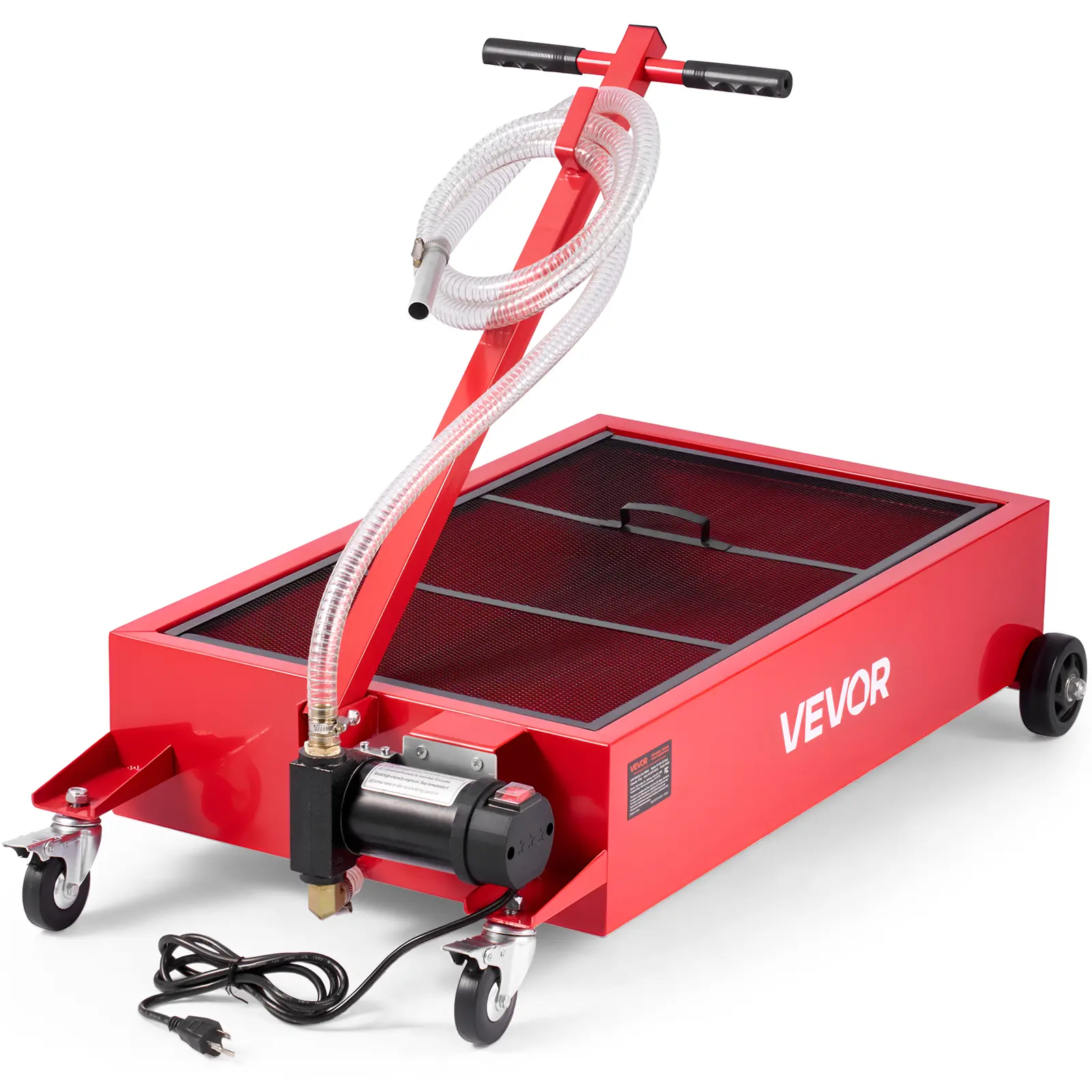 【summerfinds】VEVOR Low Profile Oil Drain Pan, 17 Gallon Capacity, Rolling Oil Drain Pan with Electric Pump, 7.2 ft Hose & T Folding Handle, Leak-proof & Corrosion-resistant, Fit for Cars, SUVs, Trucks, ATVs, Red