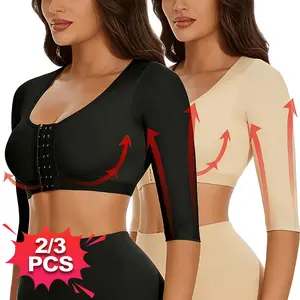 2PCS Arm Shaper for Women Post Surgery Arm Lipo Compression Sleeves Arm Front Closure Shapewear Bra Long Sleeves Front Entry Push Up Seamless Shapewear