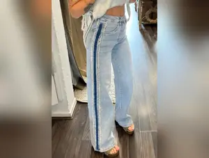 Beau Blue Contrast Stripe Frayed Side Patchwork Jeans