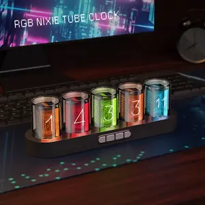 Digital Nixie Tube Clock with RGB LED Glows for Game Room Desktop Decoration. LED LED LED LED Retro Set Traditional