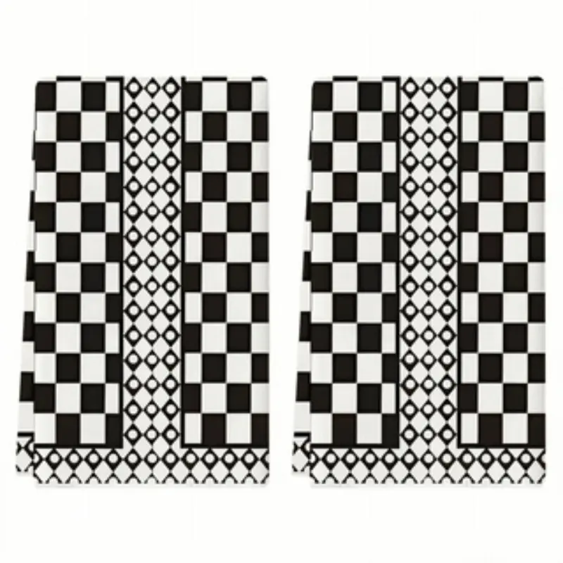 2-Piece & Checkered Kitchen Towels Set, Household Dishwashing Cloth Hand Towel, Decorative Kitchen Accessories Gift for Friends, Cleaning Soft Absorbent Kitchen Cleaning Cloths Dish Cloths for Washing Dishes