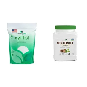 Morning Pep Pure Birch Xylitol Sweetener with no Aftertaste 5 LBs and Morning Pep Monk Fruit Sweetener, golden Sugar Substitute, 2.5 lb