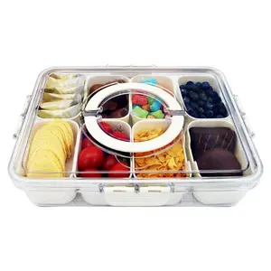 Snackle Box Container with Handle, Removable Snack Box, Divided Serving Tray with Clear Lid, Organizer for Candy, Fruits, Nuts, Charcuterie and Veggies, Perfect for Party and Entertaining